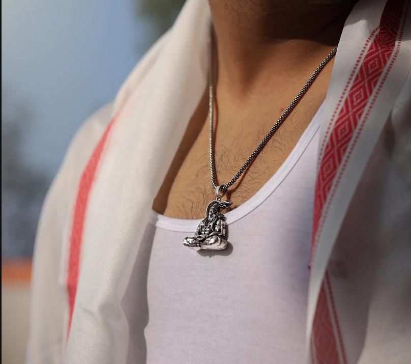 Silver Plated Shri Hanuman Locket With Chain