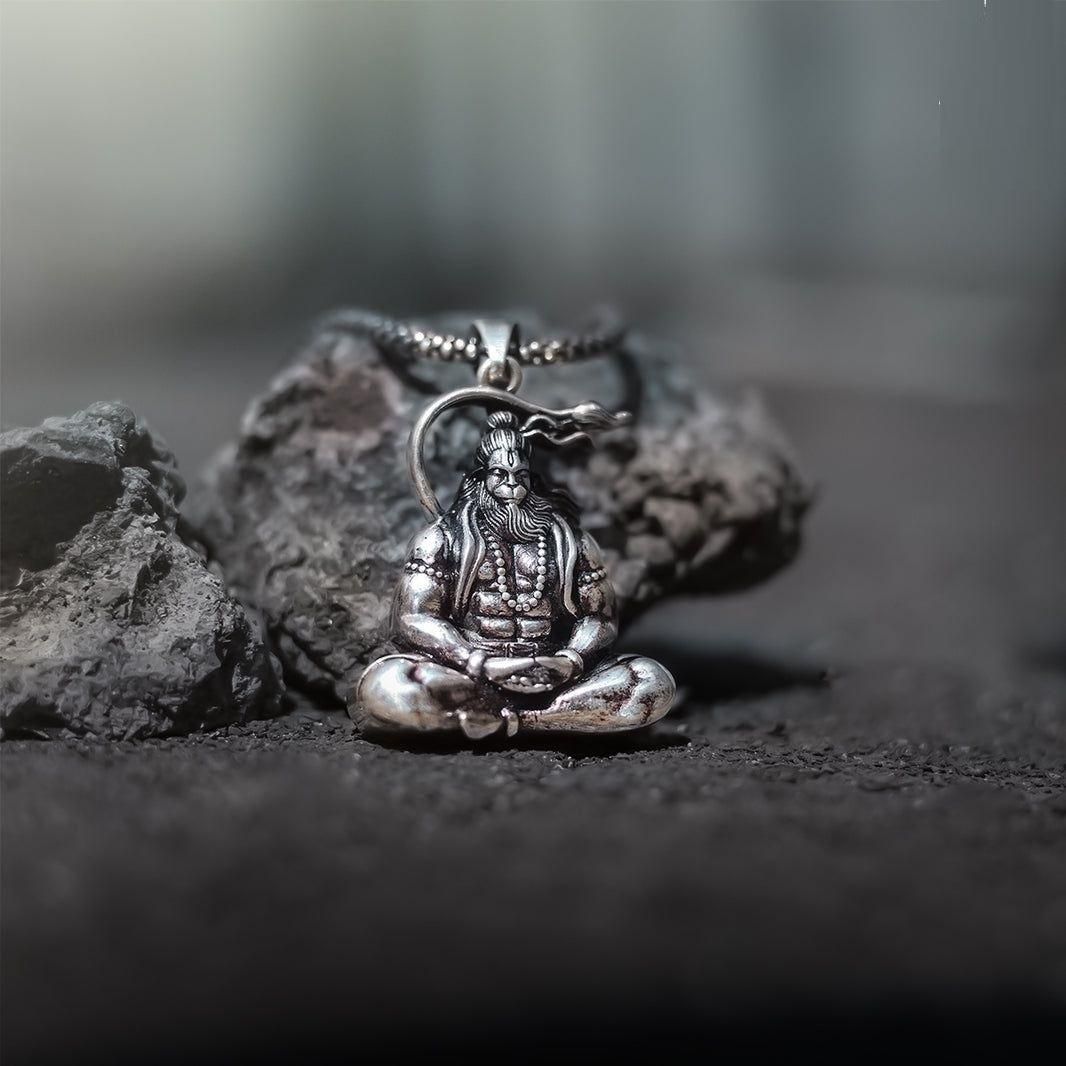 Silver Plated Shri Hanuman Locket With Chain